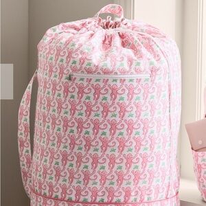 Roller Rabbit Pottery Barn Monkey XL Pink Drawstring Laundry Backpack NEW